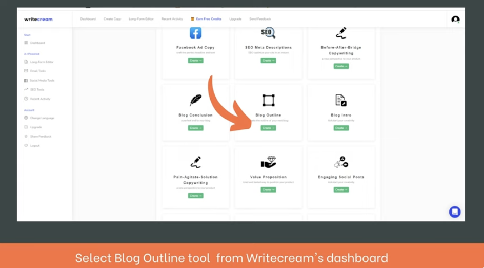 writecream outline generator