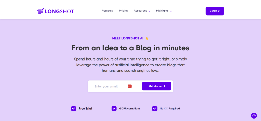 longshot ai homepage