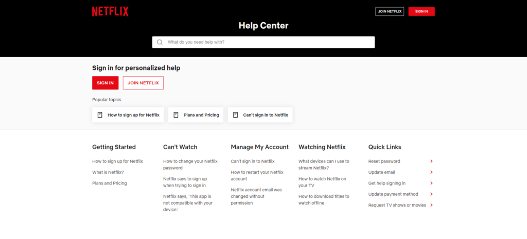 Netflix - voorbeeld van een succesvolle FAQ-pagina