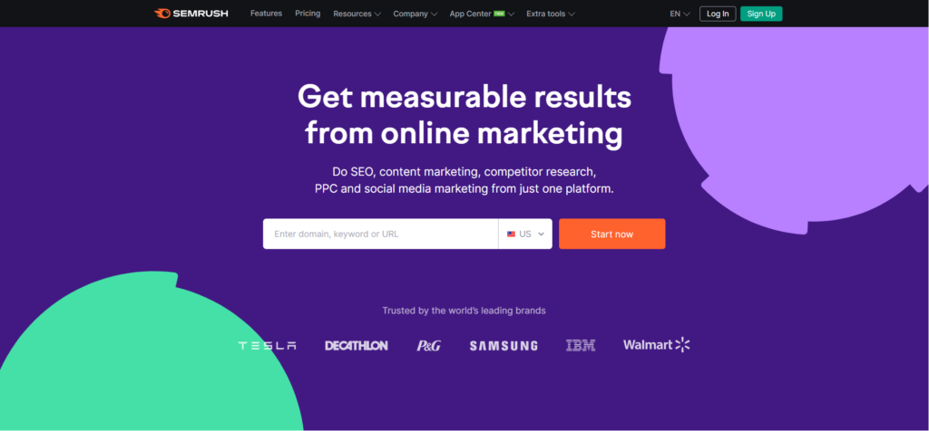 semrush homepage