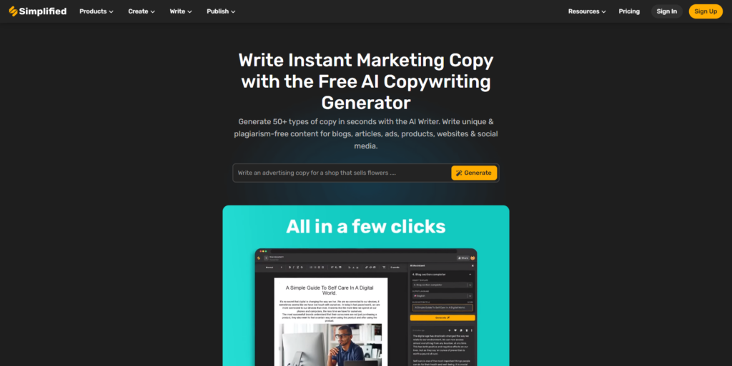 simplified homepage